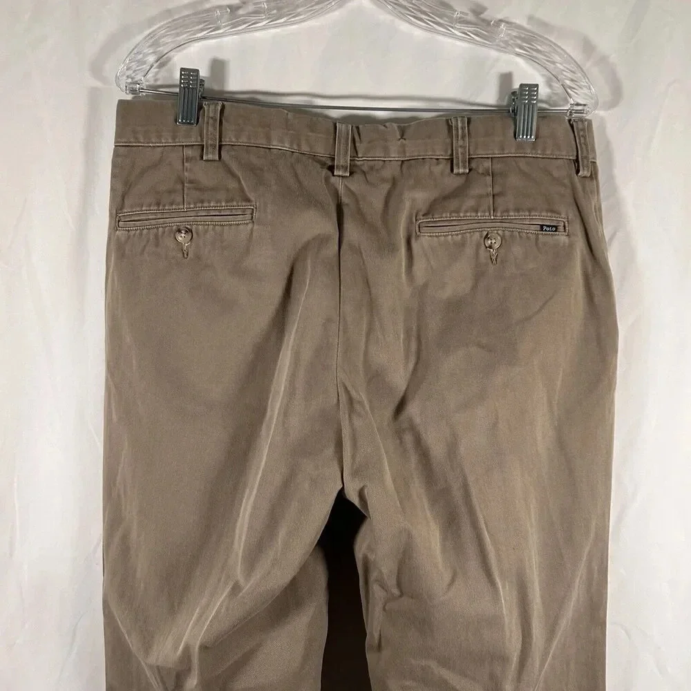 Polo Ralph Lauren Khaki Pants Men 34x32 Beige Classic Fit Button Zip 100% Cotton